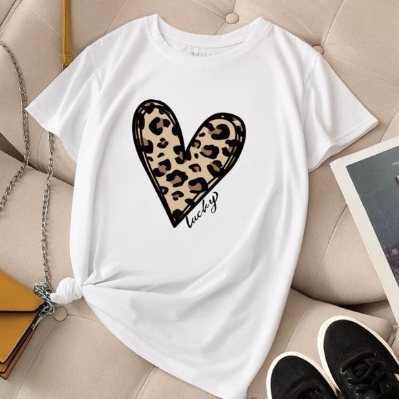 Tops - Heart and letter graphic tee.